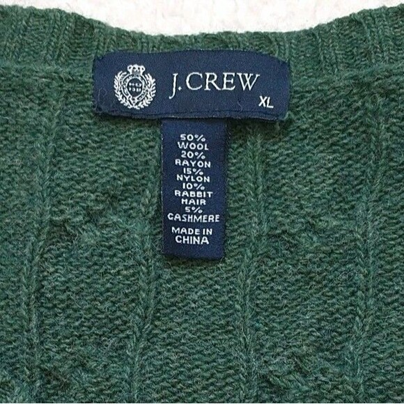 J Crew Sweater Pullover Mens XL Green Cable Knit Wool Cashmere Angora Blend - Picture 6 of 7